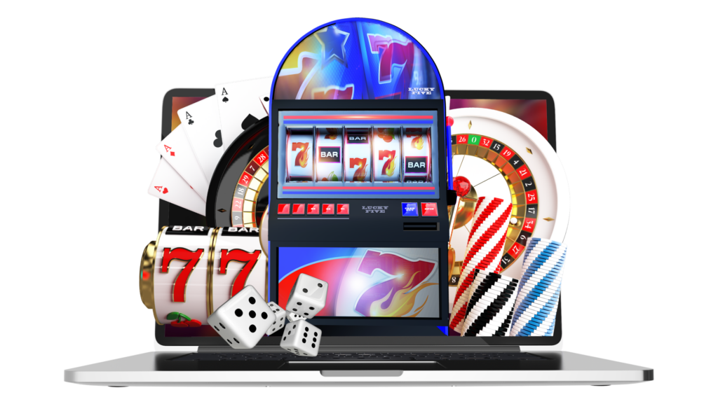 online casino games coming out from a laptop display conceptual graphic png