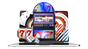 online casino games coming out from a laptop display conceptual graphic png